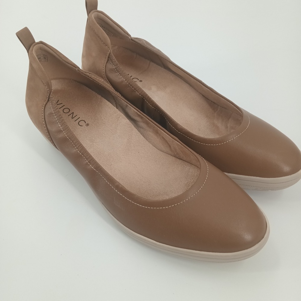 Vionic Jacey Tan Brown Leather Suede Wedge Slip On Sneakers Shoes Womens 9.5